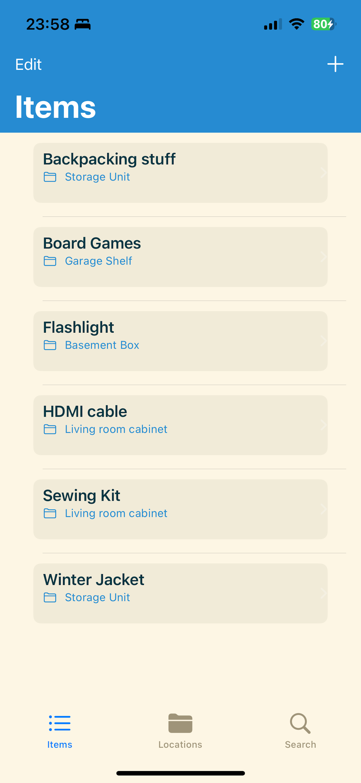 App screenshot showing location management